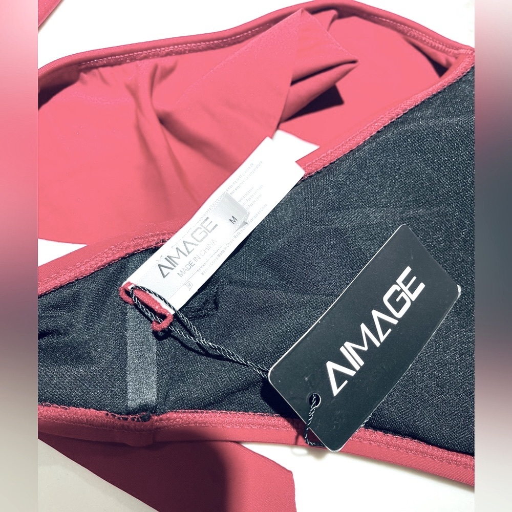 Al'MAGE Women High Waisted 2 piece Bikini, Tummy Control, Dark Red Size M - Picture 11 of 14